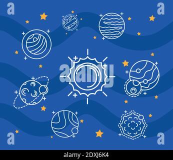 bundle of five space set line style icons Stock Vector