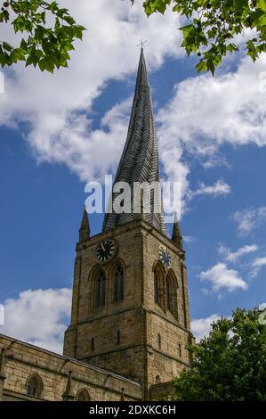 The famous medieval Crooked Spire on the church of St Mary and All Saints, Chesterfield, Derbyshire, UK Stock Photo