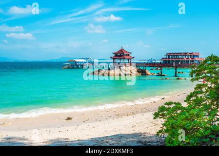 Sanya, Hainan Province, China. Scenic view of Lover's Bridge in Wuzhizhou Island. Sanya Chinese Resort for summer vacation. Stock Photo