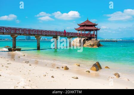 Sanya, Hainan Province, China. Scenic view of Lover's Bridge in Wuzhizhou Island. Sanya Chinese Resort for summer vacation. Stock Photo