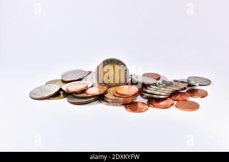 Thai baht Coins on white background concept Money finance business currency coin isolated investment Stock Photo