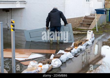 Willingham Cambridgeshire, UK. 24th Dec, 2020. Many areas of the village are underwater today after heavy and persistent rain yesterday. Flooding affected low lying areas and where drainage systems failed to cope with the large volume of water. Credit: Julian Eales/Alamy Live News Stock Photo