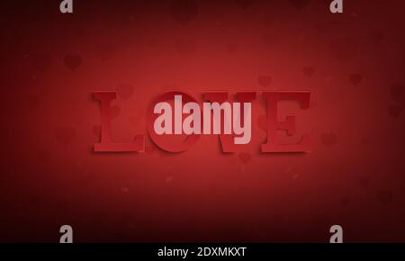 Love. Abstract Valentines Day greeting card template on red background fith hearts. Stock Vector
