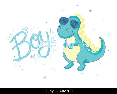 cute dinosaur illustration as vector for baby tee print Stock Vector