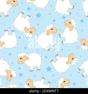 Seamless pattern of counting sheep to fall a sleep. Vector background Stock Vector
