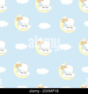 Seamless pattern of counting sheep to fall a sleep. Vector background Stock Vector