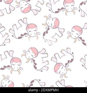 Doodle cartoon cows seamless pattern. Vector background. Stock Vector