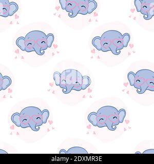 Seamless pattern with cute elephants. Vector illustration. Stock Vector