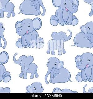 Seamless pattern with cute elephants. Vector illustration. Stock Vector