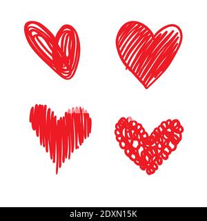 Set of heart sketches isolated on white background. Vector illustration. Stock Vector