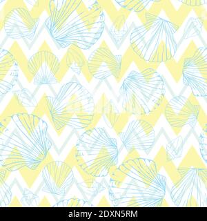 Seashell seamless pattern. Scallop vector background. Stock Vector