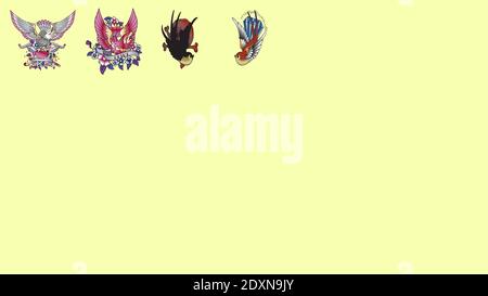 Set of colorfull and black tattoos at traditional vintage style.  symbols Stock Vector