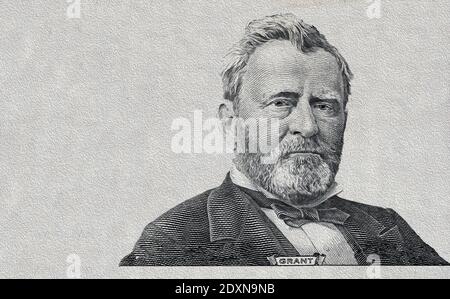 Ulysses S. Grant cut on new 50 dollars banknote isolated on white background Stock Photo