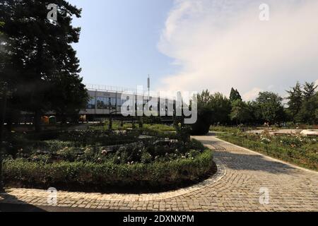 BULGARIA, SOFIA - AUGUST 01, 2019: View on Vasil Levski National Stadium from the Rosarium in Knyaz-Borisov Garden. Stock Photo