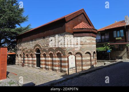 BULGARIA, BURGAS PROVINCE, NESSEBAR - AUGUST 05, 2019: The south wall with the entrance of the Church of Saint Paraskevi in Nessebar Stock Photo