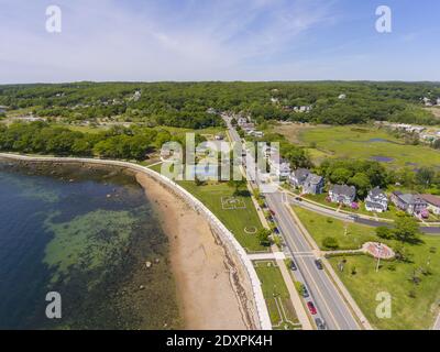 Stage Fort Park aerial view at Stage Head at Gloucester Harbor in Gloucester, Cape Ann, Massachusetts MA, USA. Stock Photo