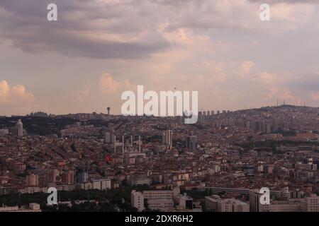 Panoramic view of unplanned urbanization and orange brick roof of buildings from Ankara the capital of Turkey Stock Photo