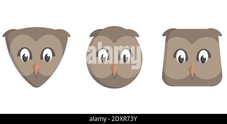 Set of cartoon owls. Different shapes of animal heads. Stock Vector