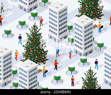 Winter Christmas tree seamless background Stock Vector