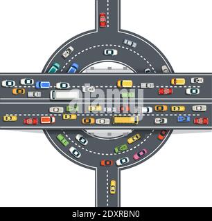 Road top view with highways many different vehicles Stock Vector