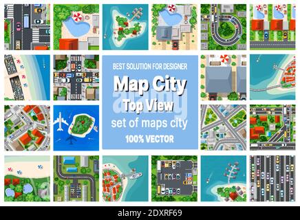 A set of maps top view of the city Stock Vector