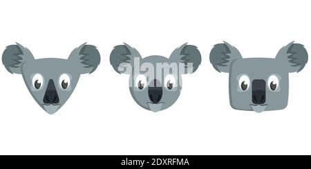 Set of cartoon koalas. Different shapes of animal faces. Stock Vector