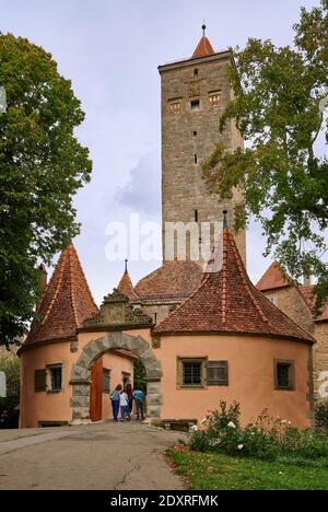 Burgtor Gate and Bastei, Rothenburg ob der Tauber, Bavaria, Germany Stock Photo