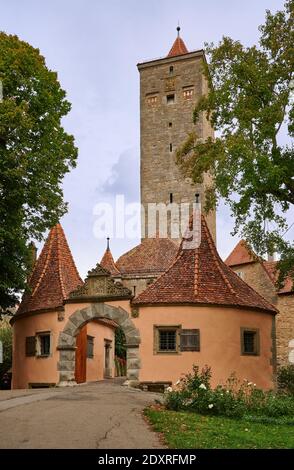 Burgtor Gate and Bastei, Rothenburg ob der Tauber, Bavaria, Germany Stock Photo