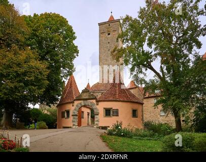 Burgtor Gate and Bastei, Rothenburg ob der Tauber, Bavaria, Germany Stock Photo