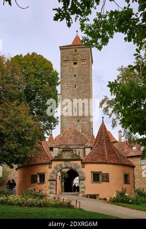 Burgtor Gate and Bastei, Rothenburg ob der Tauber, Bavaria, Germany Stock Photo