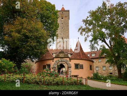 Burgtor Gate and Bastei, Rothenburg ob der Tauber, Bavaria, Germany Stock Photo