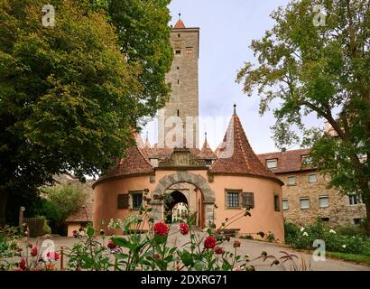 Burgtor Gate and Bastei, Rothenburg ob der Tauber, Bavaria, Germany Stock Photo