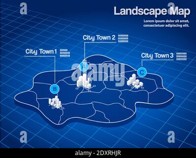 Blueprint isometric map of abstract Stock Vector