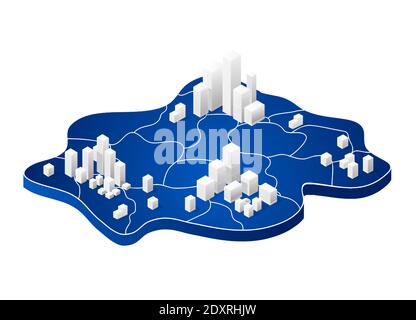 Blueprint isometric map of abstract Stock Vector