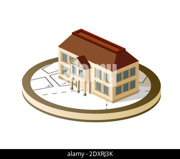Old city block with buildings Isometric retro Stock Vector
