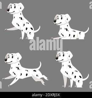 Dalmatian in different poses. Beautiful pet in cartoon style. Stock Vector