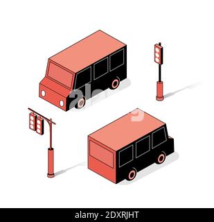 The isometric semaphore streetlight set with Stock Vector