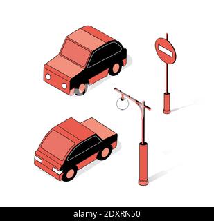The isometric semaphore streetlight set with Stock Vector