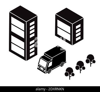 Isometric city map road, trees Stock Vector