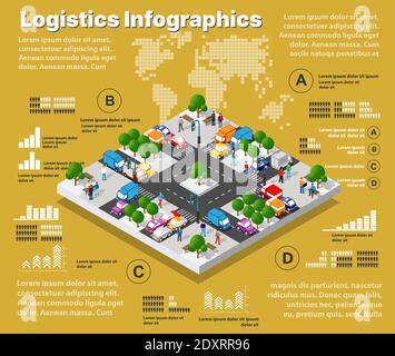 Logistic illustration infographics of urban road transport Stock Vector