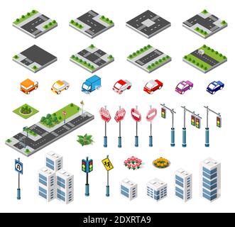 Isometric set building houses icons of blocks module Stock Vector