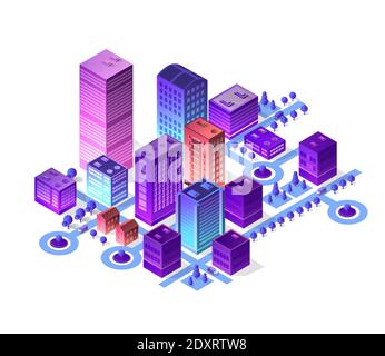Isometric city set of violet colors - Isometric City Set Of Violet Colors Building 2dxrtw8 