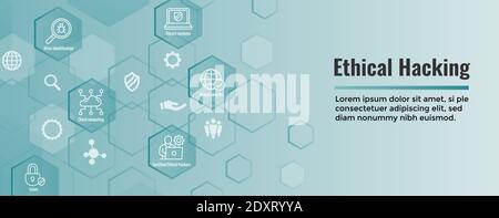 Certified Ethical Hacker - CEH - icon set, web header banner Stock Vector