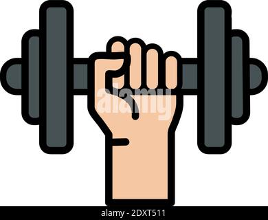 Gym weights icon in color. Exercise dumbbells raised by one arm on a white background. Vector of dumbbells Stock Vector