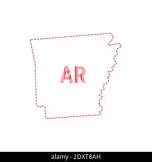 Arkansas US state map outline dotted border. Vector illustration. Two-letter state abbreviation. Stock Vector