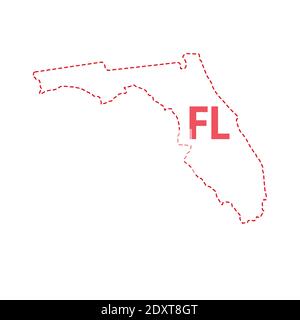 Florida US state map outline dotted border. Vector illustration. Two-letter state abbreviation. Stock Vector