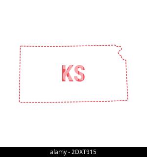 Kansas US state map outline dotted border. Vector illustration. Two-letter state abbreviation. Stock Vector