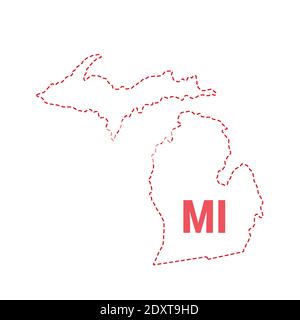 Michigan US state map outline dotted border. Vector illustration. Two-letter state abbreviation. Stock Vector