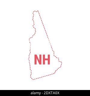 New Hampshire US state map outline dotted border. Vector illustration. Two-letter state abbreviation. Stock Vector