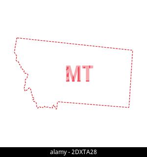 Montana US state map outline dotted border. Vector illustration. Two-letter state abbreviation. Stock Vector